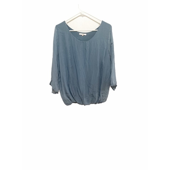 Blue Relaxed Fit Blouse with Ruched Sleeves - Picture 1 of 5